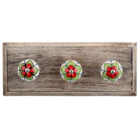 Green Clove Flower Ceramic Wooden Hooks